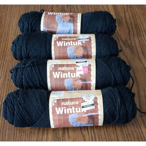 Lot of 4 Skeins 4 Ply Wintuk Natura 3.6 Oz Black Knitting Worsted Yarn